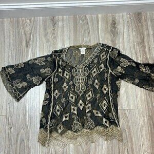 Ultra Pink shear golden blouse embroidered size large like new